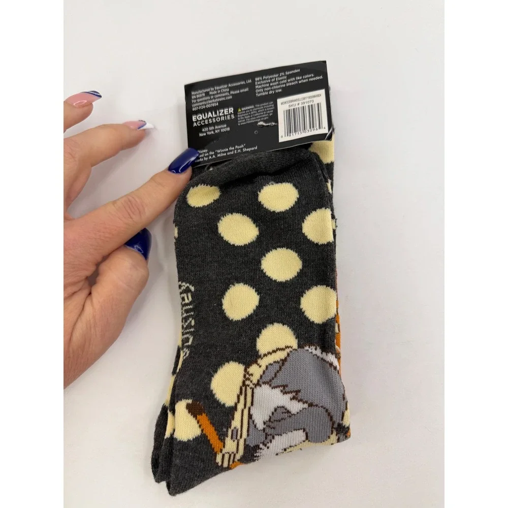 Disney Bambi Eeyore Crew Socks Charcoal Grey Polka Dot Size 9-11 NWT Novelty
